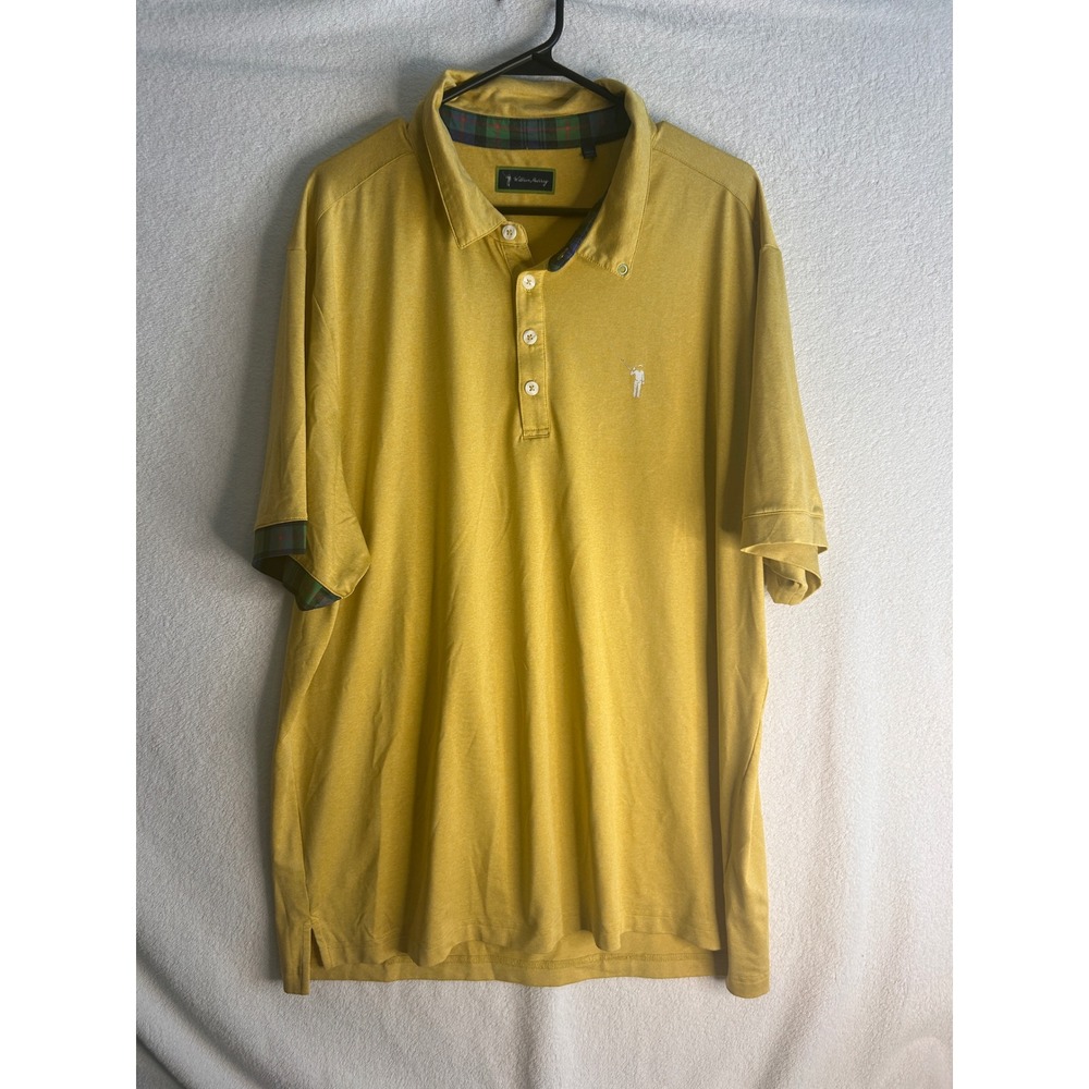 William Murray Golf Mens XL Polo Shirt Yellow Heather Tartan Plaid Trim Stretch